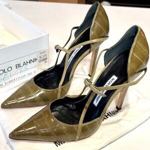 Manolo Blahnik Green “Snakeskin” Heels